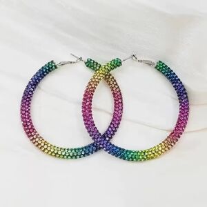 Rainbow Crystal Hoop Earrings - Multi-Color Women Jewelry